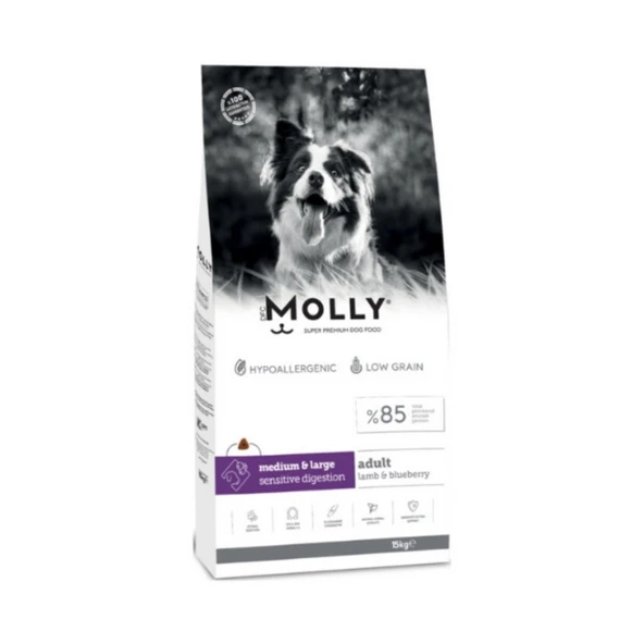 Molly Hipoalerjenik Düşük Tahıllı Kuzulu Yaban Mersinli Orta ve Büyük Irk Yetişkin Köpek Maması 15 Kg ürün görseli 1