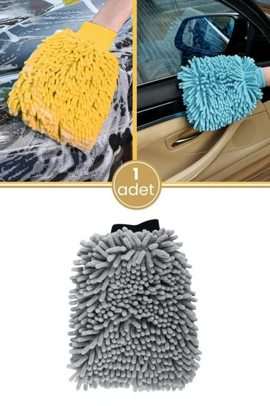 Püsküllü Mikrofiber Oto Yıkama Eldiveni 30x20 cm, Çizmeyen Süper Emici Araç Cam Yıkama Eldiveni F275 ürün görseli 1