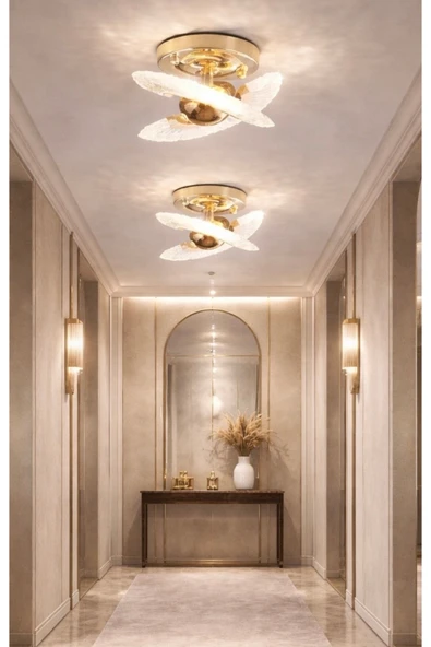Buiva Luxury Crystal Plafonyer Avize Gold Sarı Power Ledli Hol Antre Avize ürün görseli 1