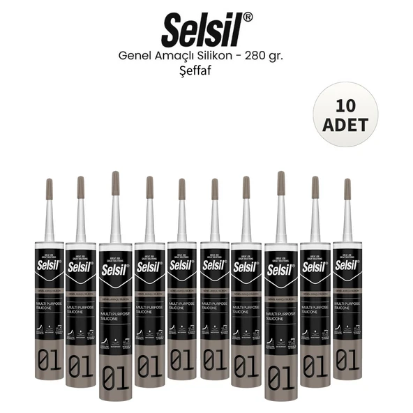 Selsil Genel Amaçlı Şeffaf Silikon 280 Gr. - 10 Adet ürün görseli 1