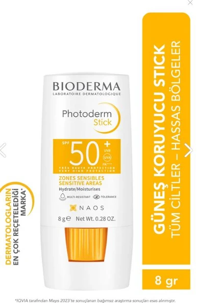 Bioderma Photoderm Stick SPF50+ Göz Çevresi, Dudak, Hassas Bölgeler Yüksek Korumalı Stick Güneş Koruyucu 8 gr ürün görseli 1