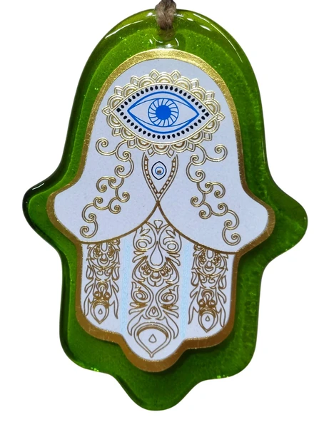 Cam Hamsa Fatma Ana Eli Duvar Dekoru ve Nazarlık (Yeşil) ürün görseli 1