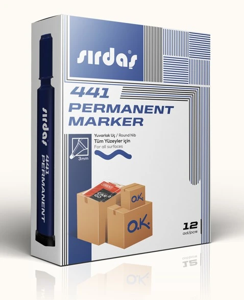 Sırdaş Permanent Marker 12'li Paket Mavi Yuvarlak Uç 441 ürün görseli 1