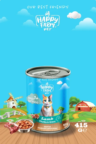Happy Farm Yaş Kedi Maması Kuzu Etli 415 Gr 12 Adet ürün görseli 1