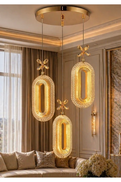 burenze Rachel Gold Sarı Kaplama Gün Işığı Metal Salon Mutfak Oturma Yatak Odası Modern Led Sarkıt Avize ürün görseli 1
