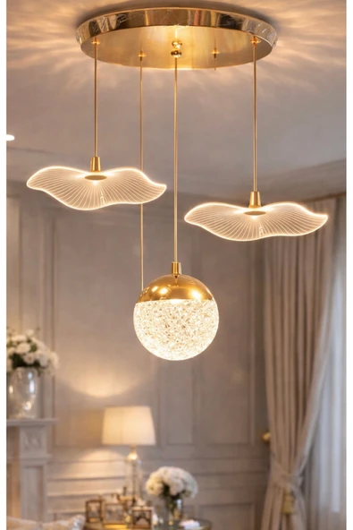 burenze Jellyfish Bruce Sarkıt Avize Power Led Avize Gold Sarı ürün görseli 1