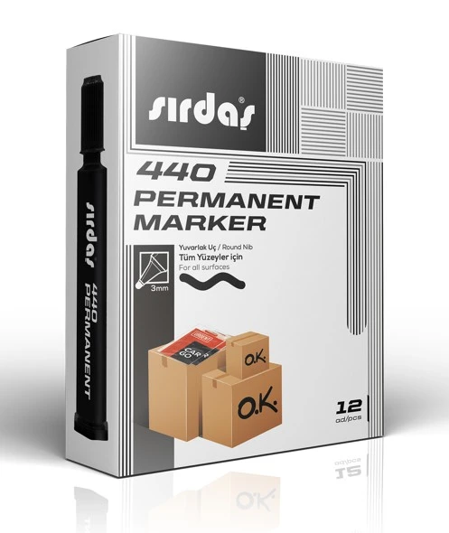 Sırdaş Permanent Marker 12'li Paket Siyah Yuvarlak Uç 440 ürün görseli 1