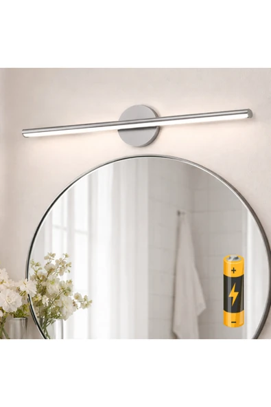 burenze Modern Kablosuz Tak Çalıştır Ledli Pilli Aplik Banyo Tablo Ayna Duvar Aydınlatma Gümüş Krom Gövde ürün görseli 1
