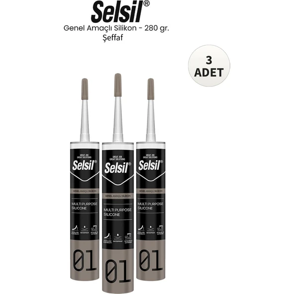 Selsil Genel Amaçlı Şeffaf Silikon 280 Gr. - 3 Adet ürün görseli 1