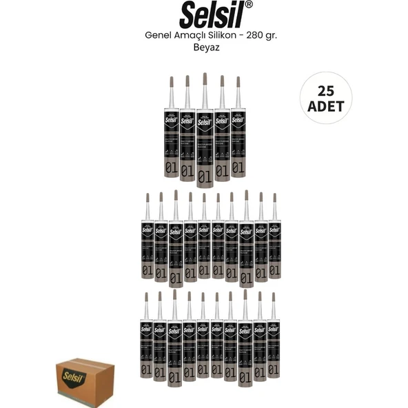 Selsil Genel Amaçlı Beyaz Silikon 280 Gr. - 25 Adet ürün görseli 1