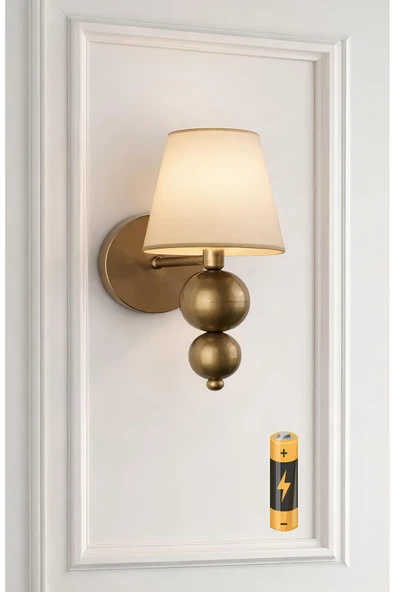 burenze Modern Krem Kumaş Şapkalı Pilli Aplik Kablosuz Aç Kapa Butonlu Tak Çalıştır Eskitme Gold ürün görseli 1