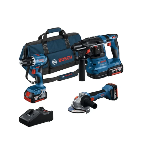 Bosch 0615A5007L GSR 18V-45 + GWS 18V-8 + GBH 18V-22 Üç Akülü 4 Ah Kombo Set ürün görseli 1