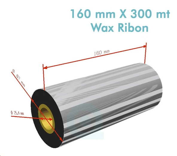 'Ribbon'' WX10FBK (Standart Wax) **160mm x 300m** 1 inç Outside (Koli 12) ürün görseli 1