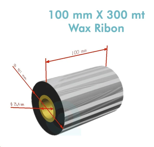'Ribbon'' WX10FBK (Standart Wax) **100mm x 300m** 1 inç Outside (Koli 12) ürün görseli 1
