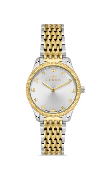 Ferro FL21512AWT-D Quartz Gri Sarı Çelik Kordon 30 mm Kadın Kol Saati ürün görseli 1
