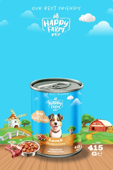Happy Farm Yavru Yaş Köpek Maması Kuzu Etli 415 Gr 12 Adet ürün görseli 1