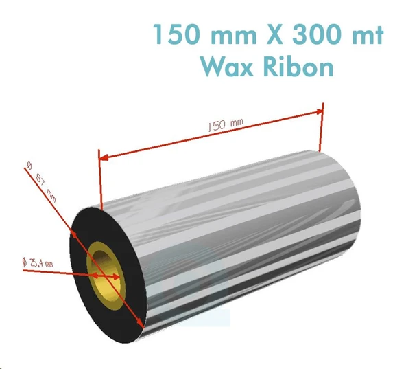 'Ribbon'' WX10FBK (Standart Wax) **150mm x 300m** 1 inç Outside (Koli 12) ürün görseli 1