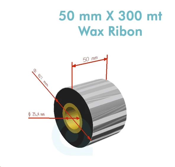 'Ribbon'' WX10FBK (Standart Wax) **50mm x 300m** 1 inç Outside ürün görseli 1