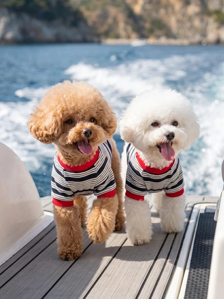 Yacht Club Marin Çizgili Köpek Tişörtü | Lacivert Kırmızı Yazlık Köpek Kıyafeti | Küçük Irklar ürün görseli 1
