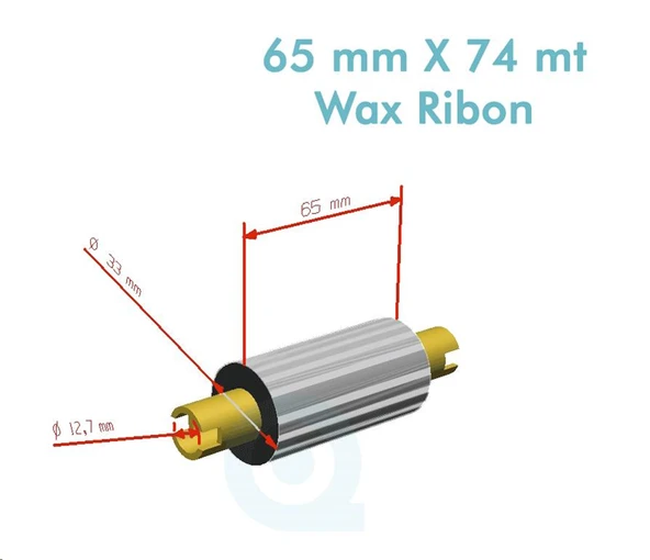 'Ribbon'' WX10FBK (Standart Wax) **65mm x 74m** 1/2 inç Orta Sarım ürün görseli 1