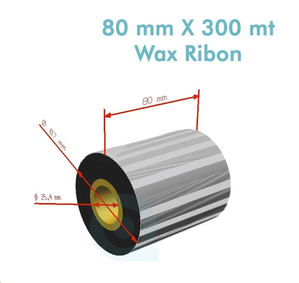'Ribbon'' WX10FBK (Standart Wax) **80mm x 300m** 1 inç Outside ürün görseli 1