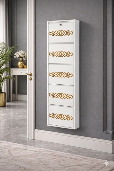 5'Lİ KİLİTLİ BEYAZ GOLD DESENLİ METAL AYAKKABILIK ürün görseli 1