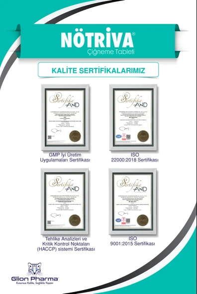 Nötriva Kalsiyum, Magnezyum ve Bitki Ekstreleri İçeren Çiğneme Tableti Takviye Edici Gıda ürün görseli 1