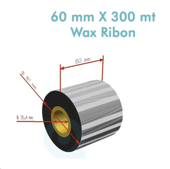 'Ribbon'' WX10FBK (Standart Wax) **60mm x 300m** 1 inç Outside ürün görseli 1