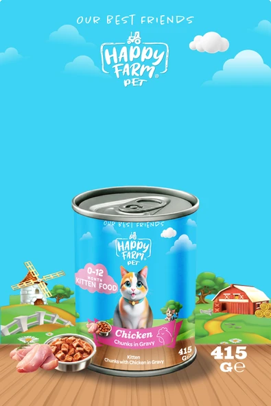 Happy Farm Yavru Kedi Maması Tavuklu 415 Gr 12 Adet ürün görseli 1