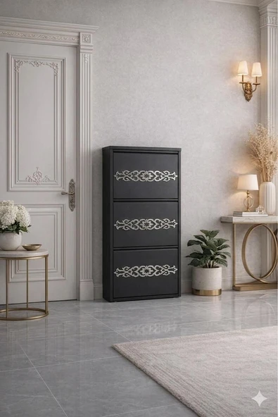 3'LÜ ANTRASİT GÜMÜŞ DESENLİ METAL AYAKKABILIK ürün görseli 1