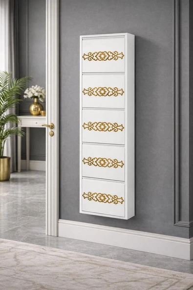 5'Lİ BEYAZ GOLD DESENLİ METAL AYAKKABILIK ürün görseli 1