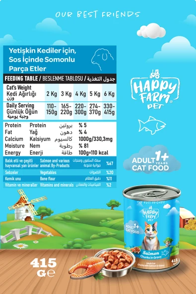 Happy Farm Yaş Kedi Maması Somonlu 415 Gr 12 Adet ürün görseli 1