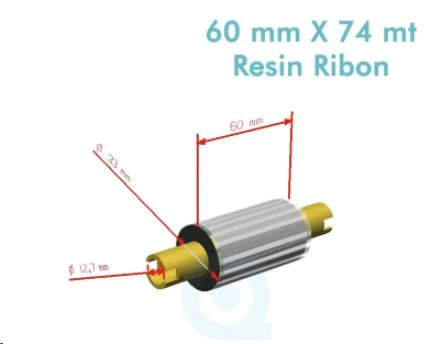 'Ribbon'' WX10FBK (Standart Wax) **60mm x 74m** 1/2 inç Outside Orta Sarım ürün görseli 1