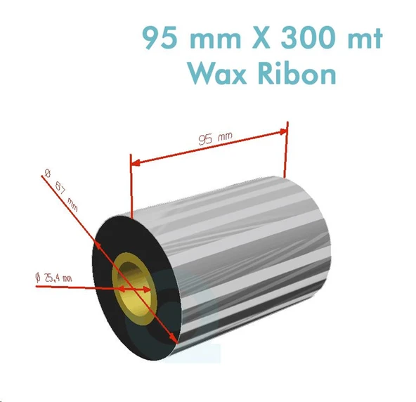 'Ribbon'' WX10FBK (Standart Wax) **95mm x 300m** 1 inç Outside ürün görseli 1