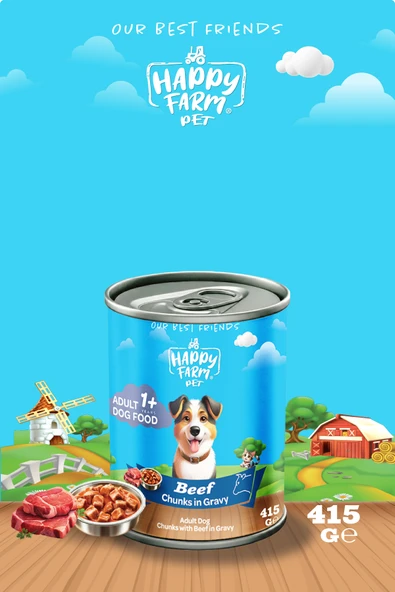 Happy Farm Yetişkin Yaş Köpek Maması Biftekli 415 Gr 12 Adet ürün görseli 1