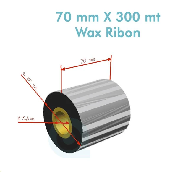 'Ribbon'' WX10FBK (Standart Wax) **70mm x 300m** 1 inç Outside ürün görseli 1