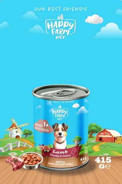Happy Farm Yetişkin Yaş Köpek Maması Kuzu Etli 415 Gr 24 Adet ürün görseli 1