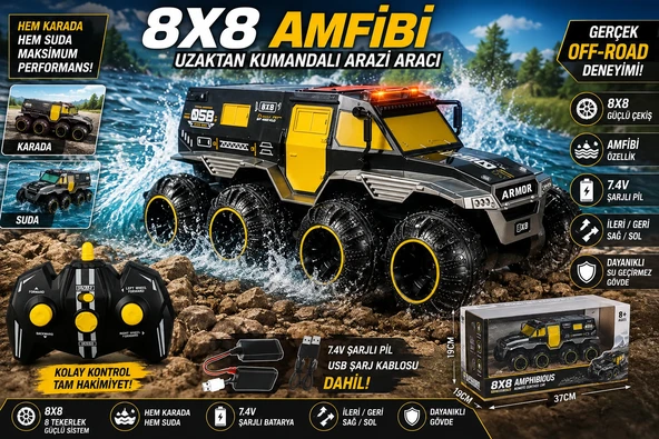 8x8 Amfibi Uzaktan Kumandalı Arazi Aracı Su Üstünde Giden 4x4 Güçlü Off-Road RC Kamyon ürün görseli 1