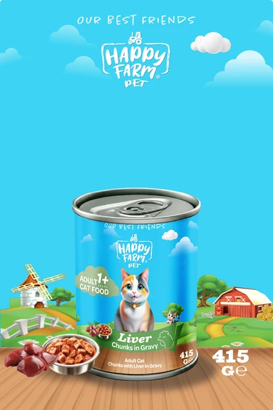 Happy Farm Yaş Kedi Maması Ciğerli 415 Gr 36 Adet ürün görseli 1
