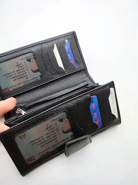 Çıtçıtlı Kullanışlı Kadın Deri Cüzdan - Resim 3