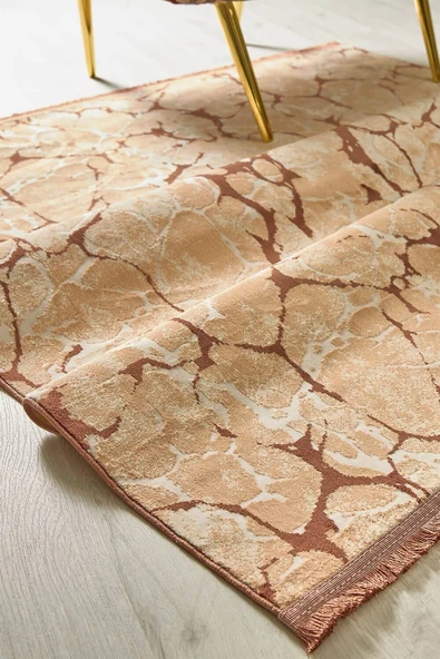 Gül Rengi Mermer Desenli Bambu Yumuşak Yüzeyli Dokuma Çocuk Odası Oturma Odası Salon Mutfak Halısı Yolluk   120 X 400 ürün görseli 1