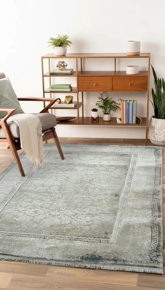 Sultan Majesty Çerçeveli Mavi Modern  Makine Dokuma Salon Halısı - 3081 80 X 150 ürün görseli 1