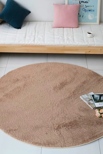 Vizon Renkli Yumuşak Yüzeyli Kaydırmaz Yuvarlak Peluş Halı 100 X 100 ürün görseli 1
