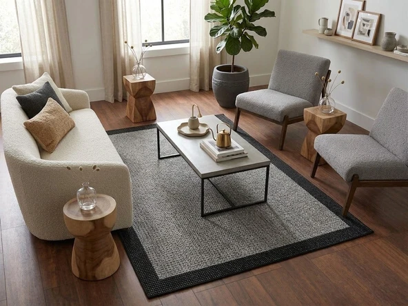 Derin Sisal Antrasit Bordürlü Siyah Jüt Sisal Dekoratif Kaymaz Taban Yıkanabilir Halı | ST11 100 X 350 ürün görseli 1