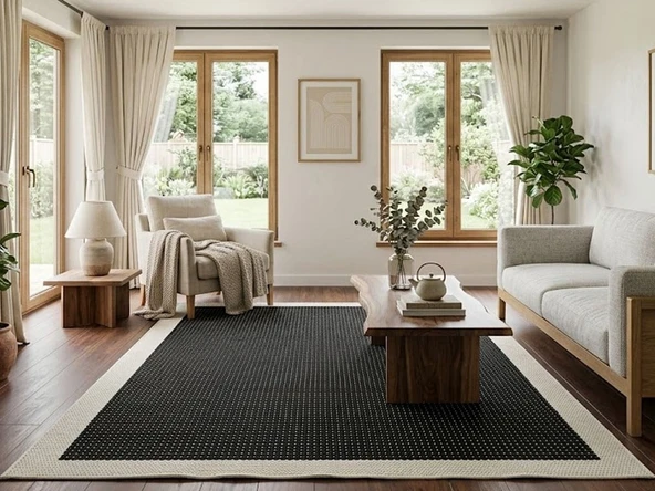 Derin Sisal Krem Bordürlü Siyah Jüt Sisal Dekoratif Kaymaz Taban Yıkanabilir Halı | ST05 120 X 300 ürün görseli 1