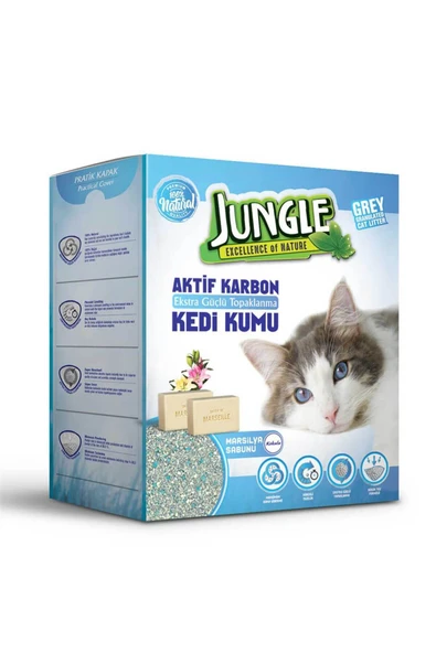 Jungle Aktif Karbonlu Kedi Kumu Marsilya Sabunlu 6 Litre 5,1 Kg ürün görseli 1