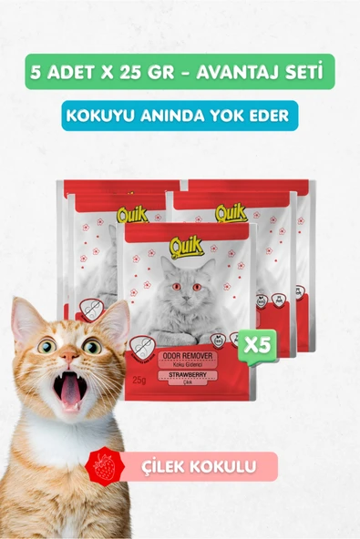 Quik 5li Set - Kedi Kumu Koku Giderici Çilek Kokulu 25gr x 5 ürün görseli 1