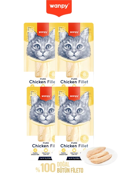 Wanpy 4lü Gerçek Tavuk Fileto Kedi Ödülü 25g x 4 Adet ürün görseli 1