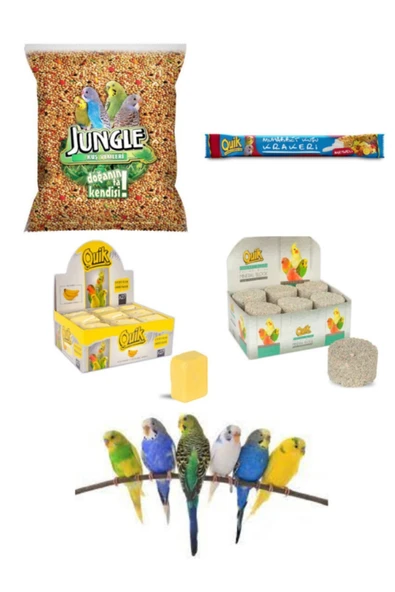Jungle Muhabbet Kuşu Ihtiyaç Seti Muhabbet Yem+ Guik Meyve Krakeri Enerji Bloğu +mineral Blok) ürün görseli 1