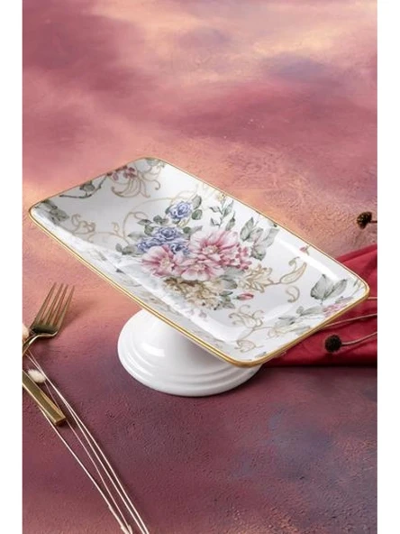 Acar Rosa Ayaklı Seramik Sunum Tabağı 28x16x11 cm ürün görseli 1